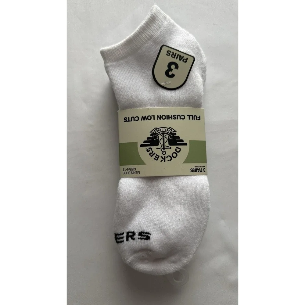 Men's Full Cushion Low Cut Socks Size 6-12 New White 3 Pk Dockers Brand